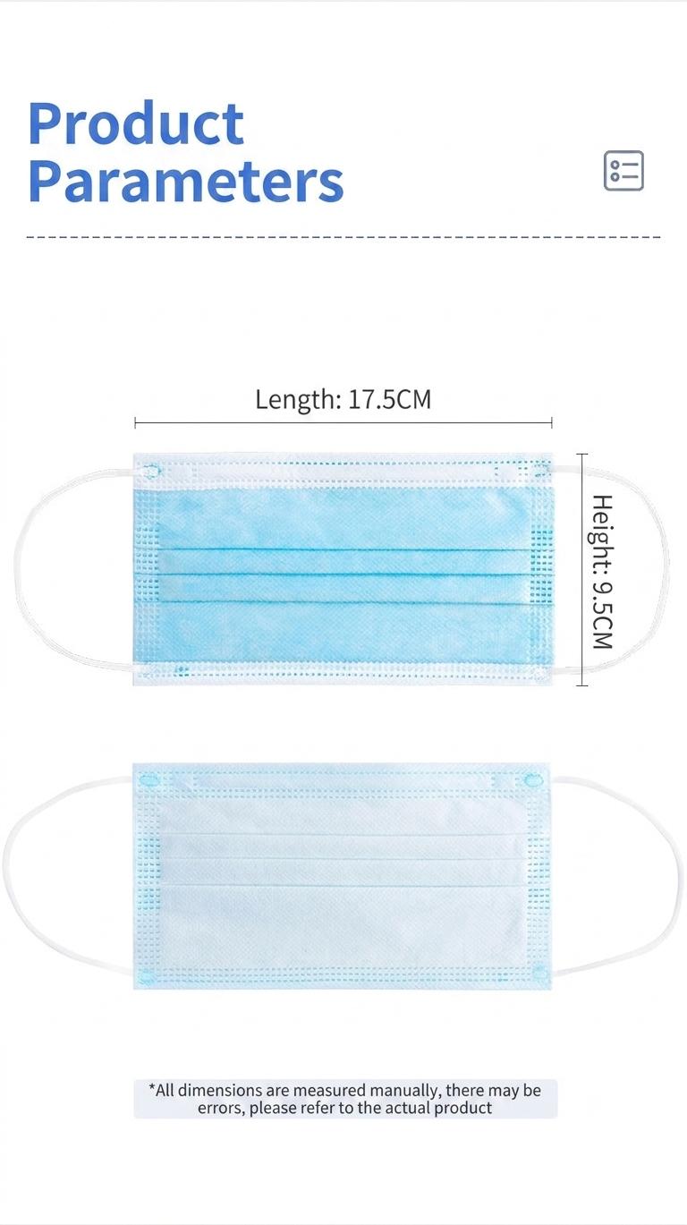 BFE≥95% antivirale Einweg-Gesichtsmasken für Erwachsene, 3-lagig, einzeln verpackt, 50 Stück/Box