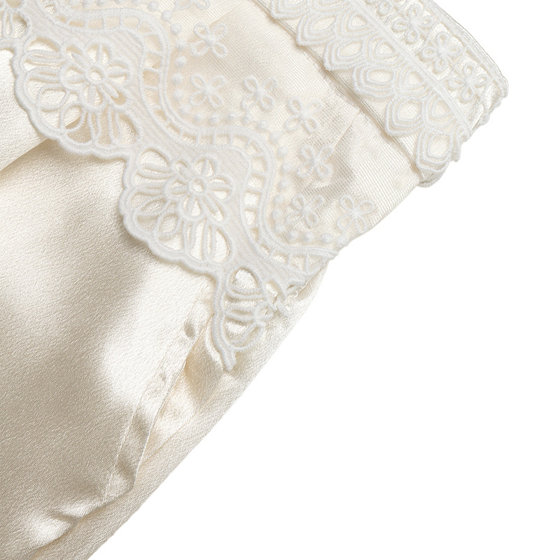 Elegant High Waist Wide Leg Satin Pants with Lace Trim