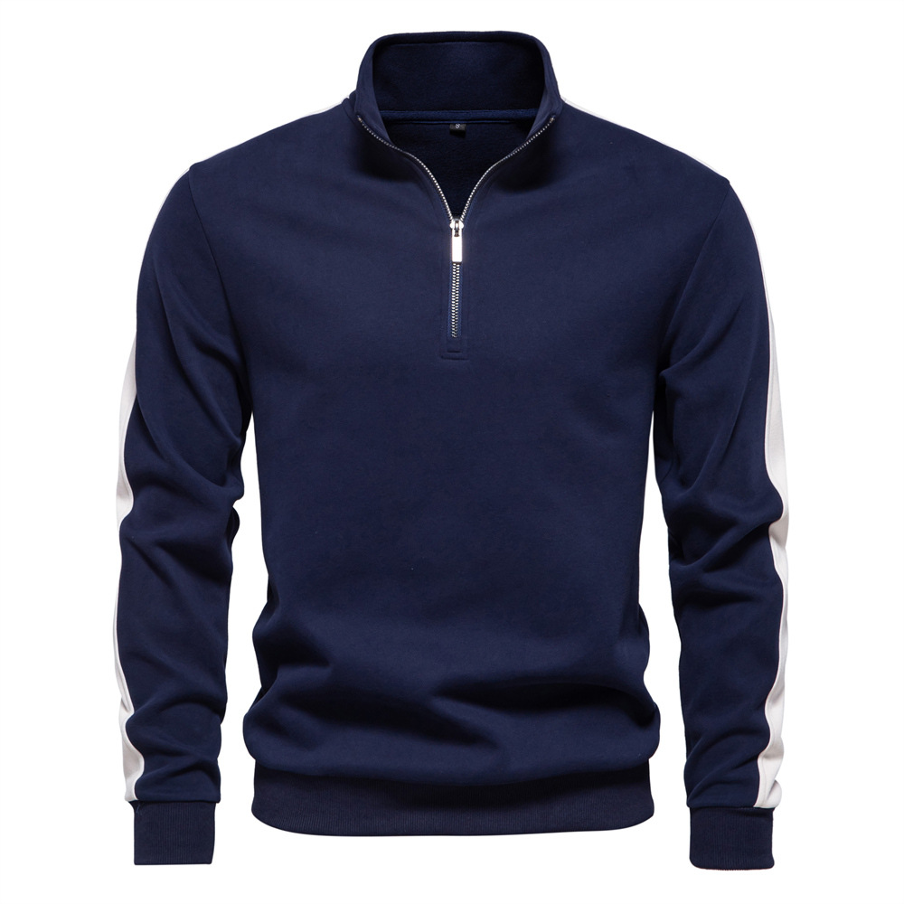 Sudadera de otoño para hombre con cuello alto y diseño de patchwork para deportes casuales