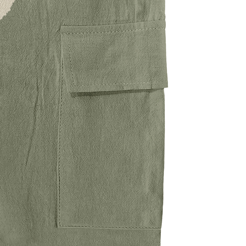 Men's Linen Cargo Pants - Drawstring Beach Trousers