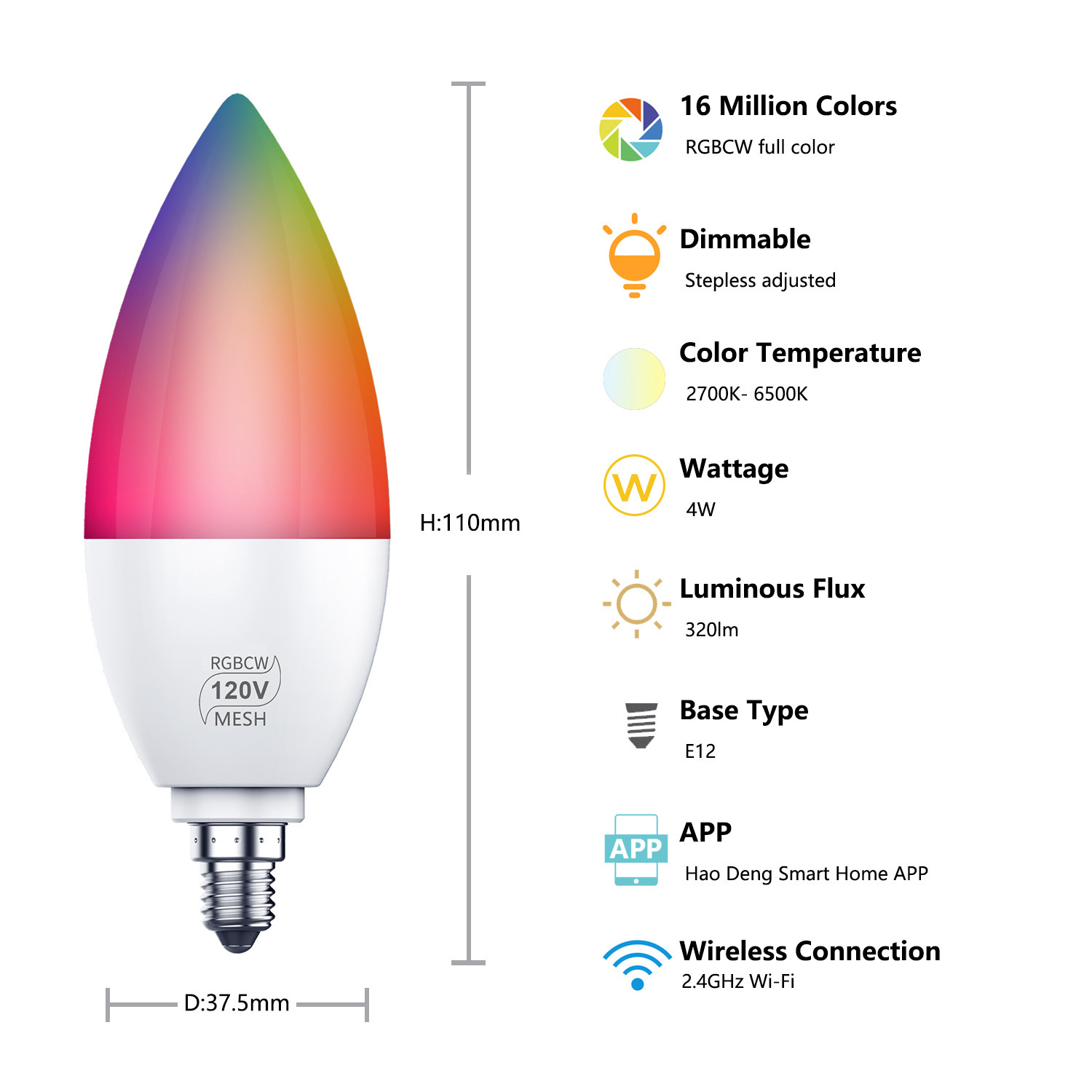 Smart BR30 WiFi LED Floodlight Bulb RGBW Dimmable 11W
