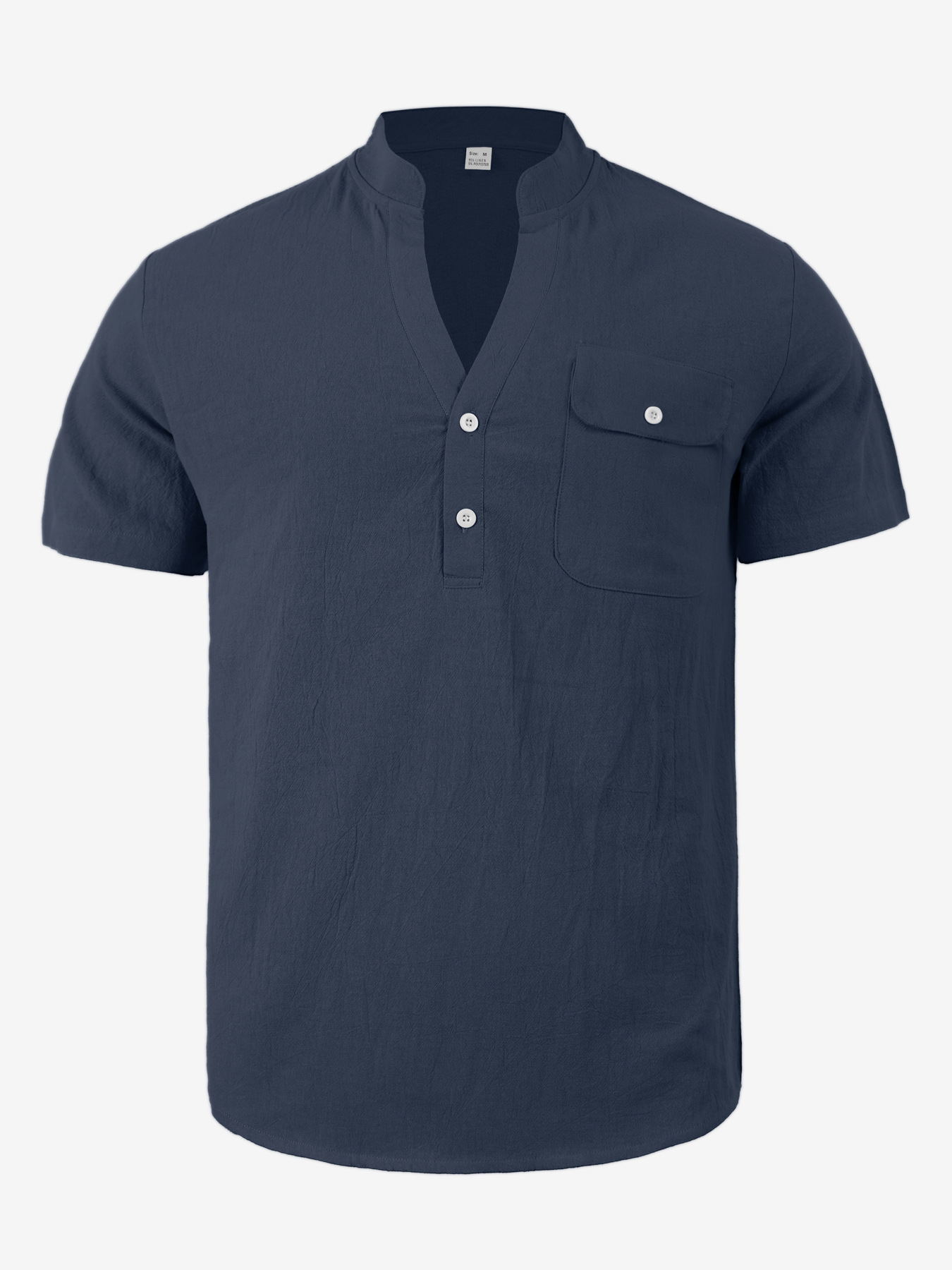 Men's Casual Linen Blend Henley Shirt Short Sleeve