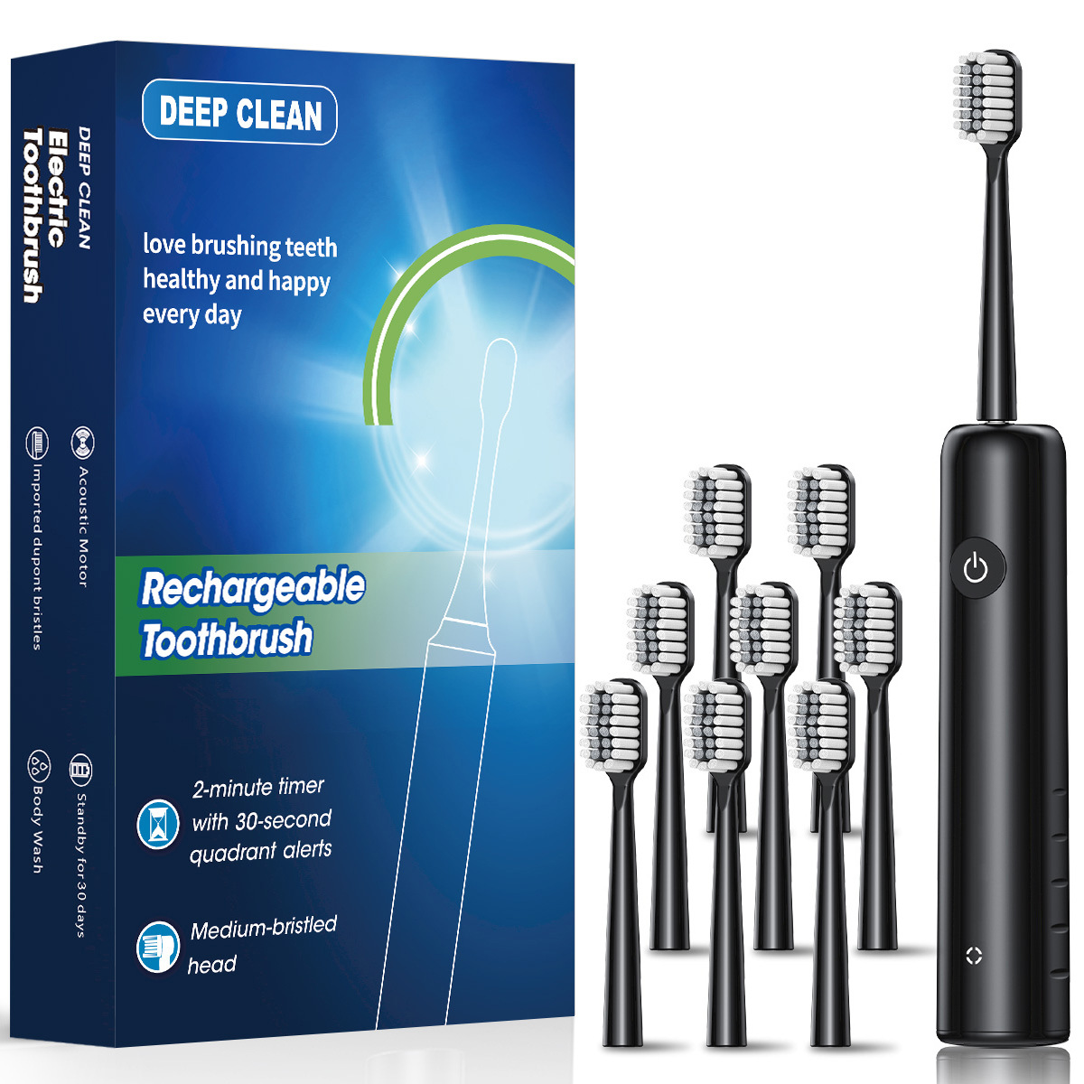 Deep Clean Rechargeable Acoustic Electric Toothbrush, 2-Minute Timer, Soft Dupont Bristles