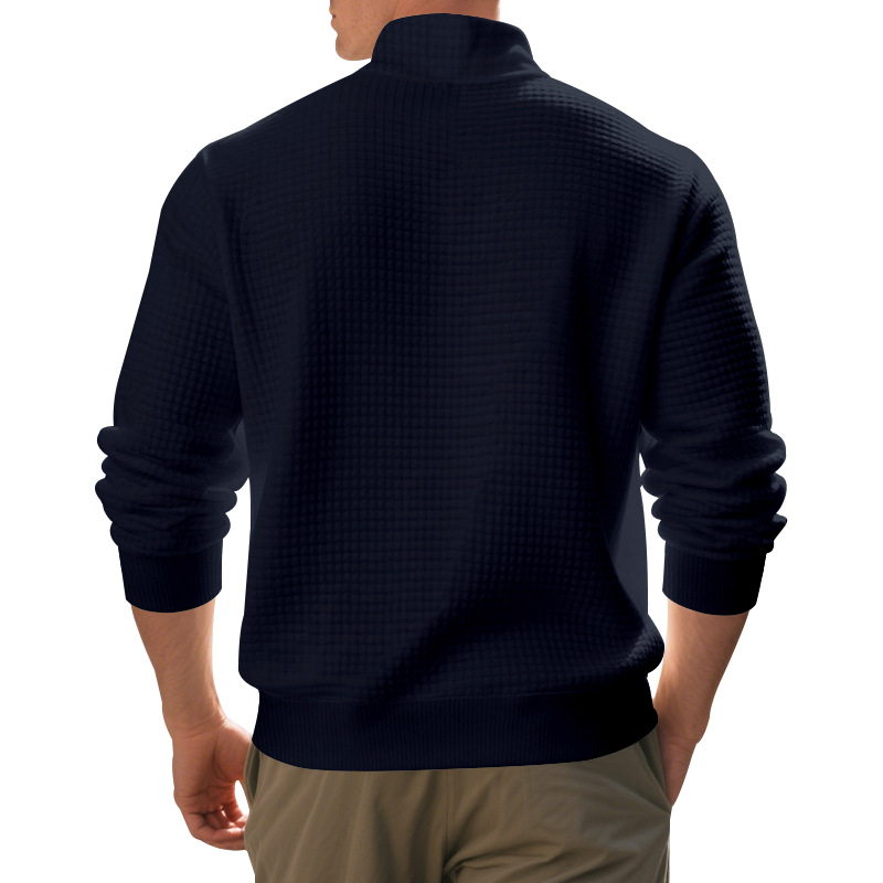 Men's Vintage Casual Waffle Knit Half-Zip Sweatshirt
