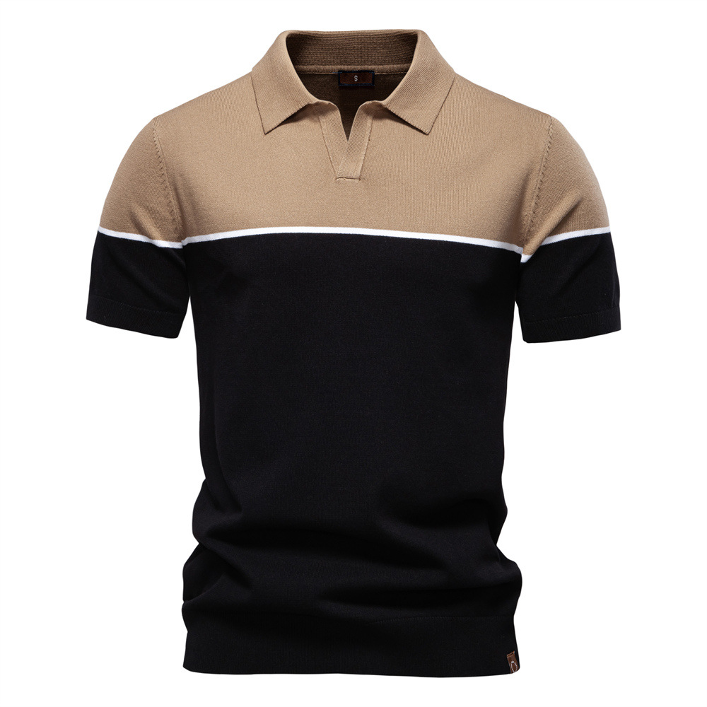 Polo informal de verano de punto con bloques de color y manga corta para hombre