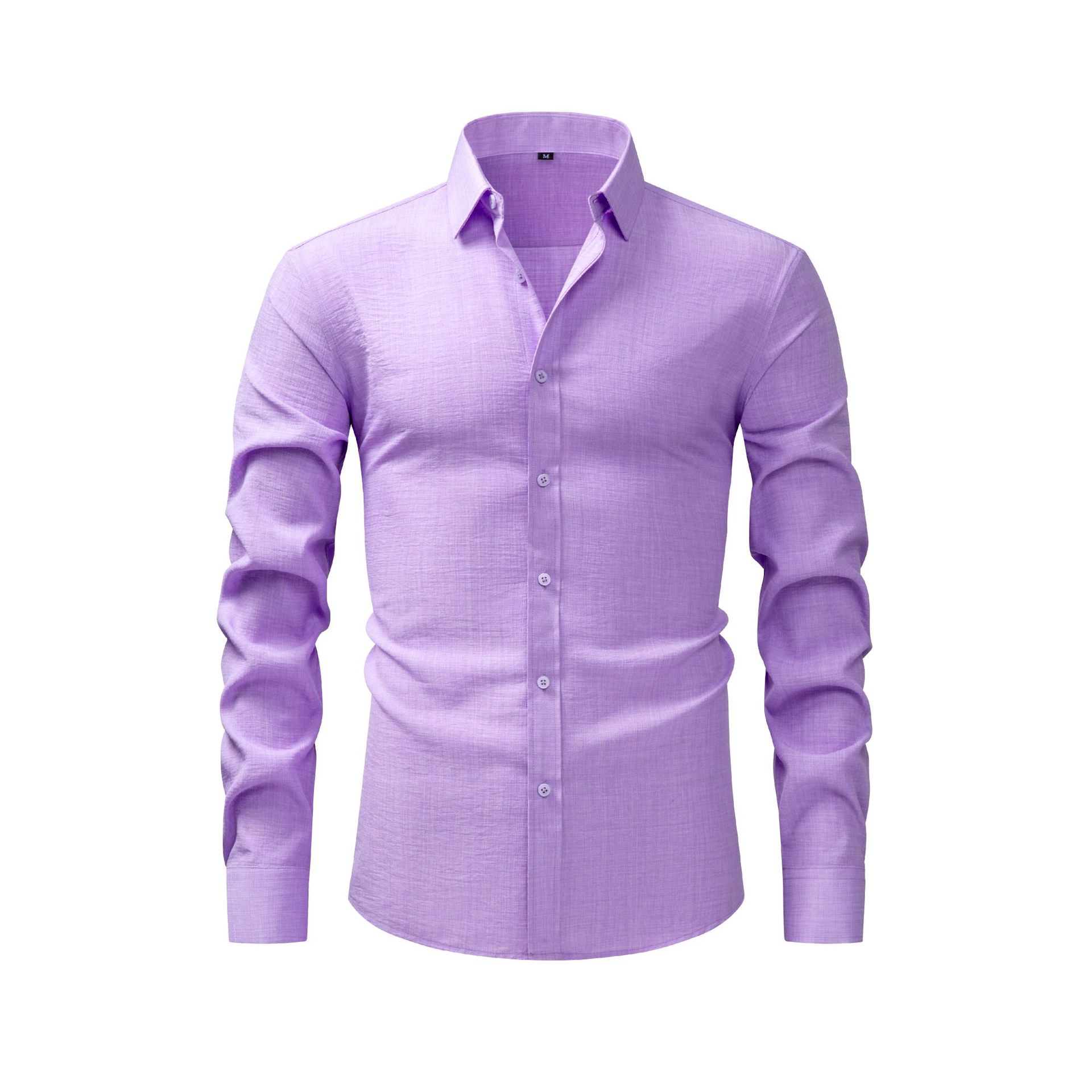 Camisa de hombre con cuello cuadrado, resistente a las arrugas y con tacto de lino.