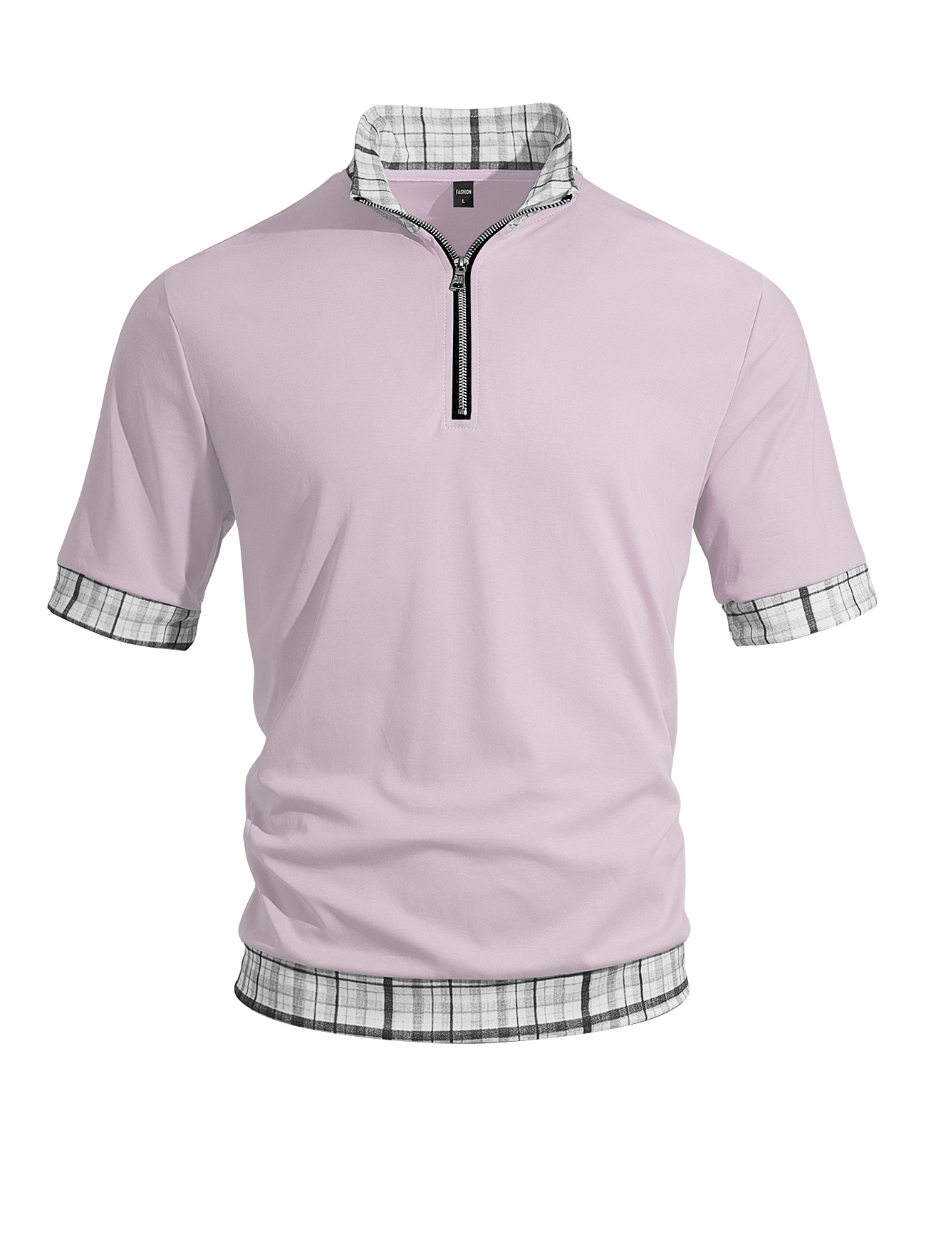 Men's Plaid Trim Quarter-Zip Polo Shirt