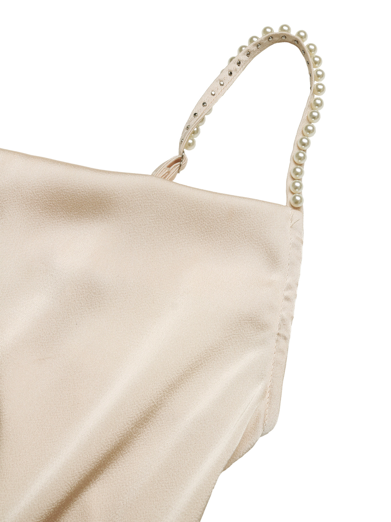 Elegant Champagne Satin Cowl Neck Bodysuit with Pearl Straps