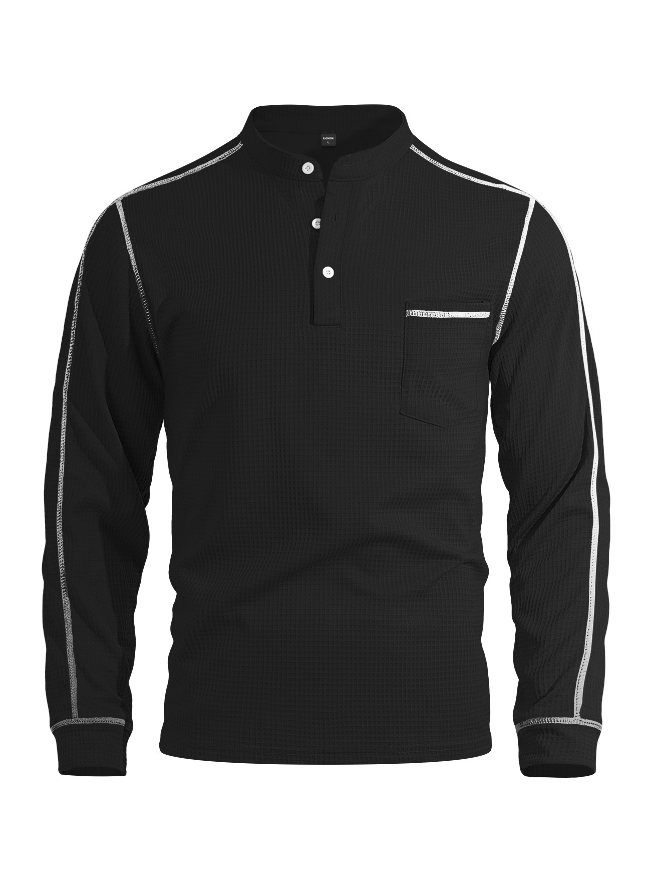 Men's Waffle Knit Henley Shirt Long Sleeve Casual Top