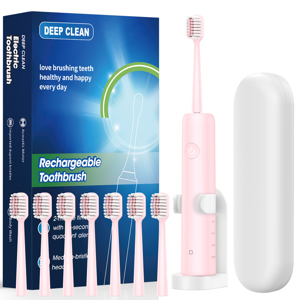 Deep Clean Rechargeable Acoustic Electric Toothbrush, 2-Minute Timer, Soft Dupont Bristles