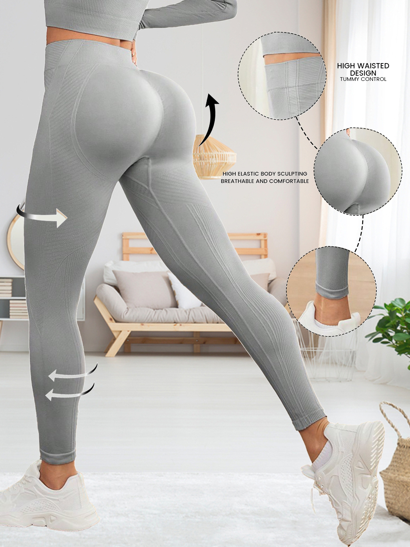 Pantalones de yoga de secado rápido de talle alto para mujer con un ajuste sexy en forma de S.