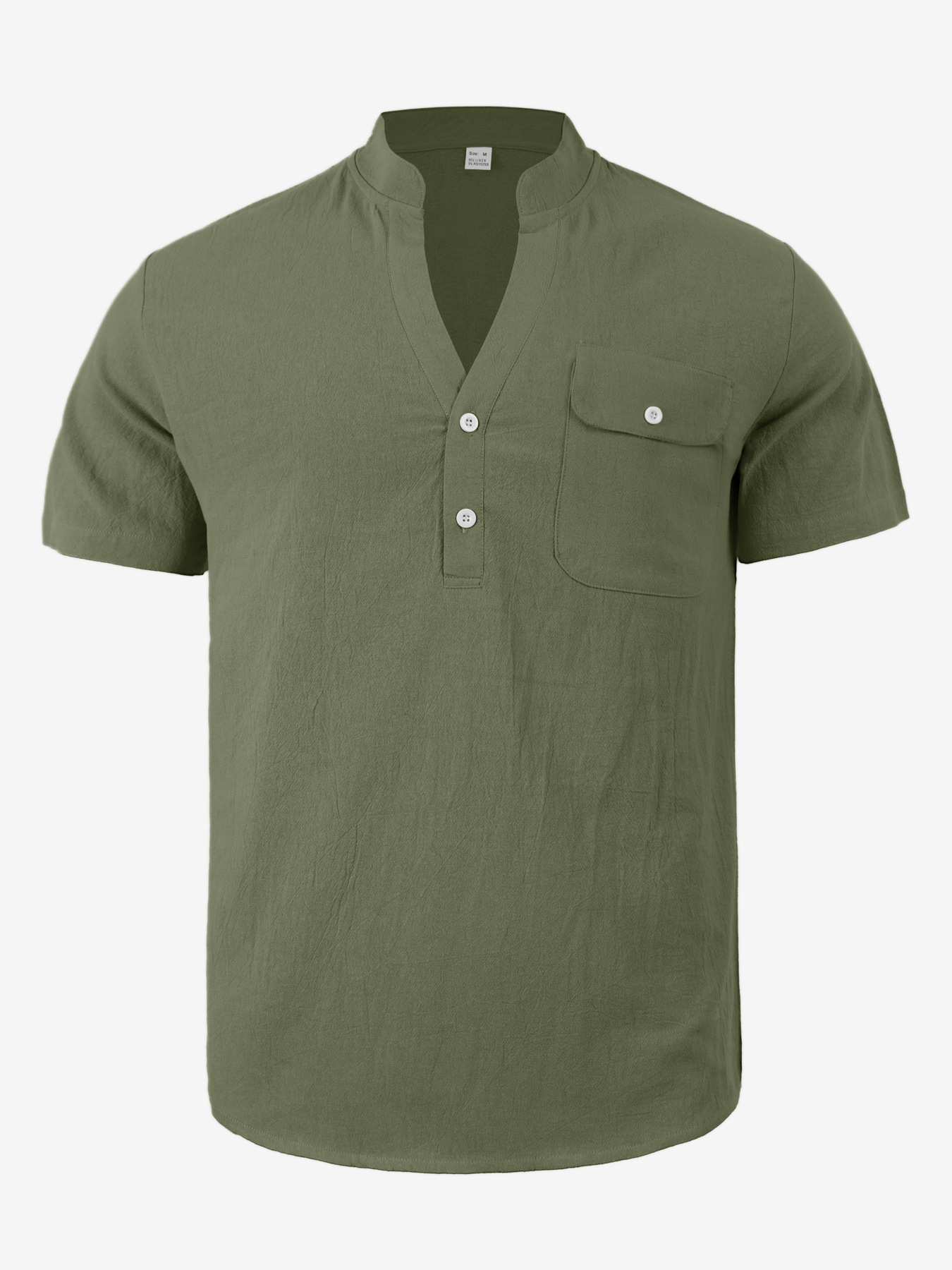 Men's Casual Linen Blend Henley Shirt Short Sleeve