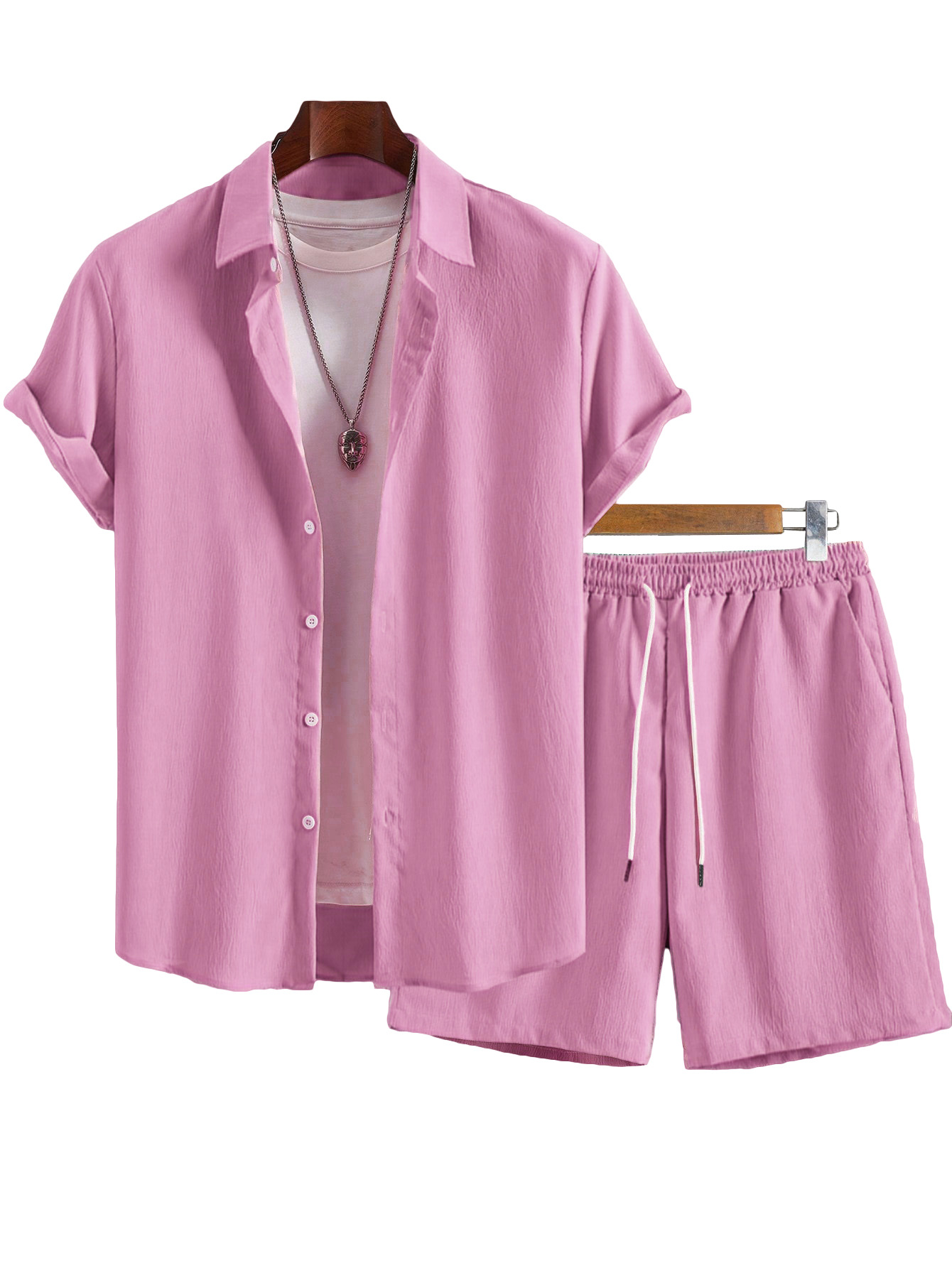 Men's Casual Short Sleeve Button Up Shirt & Shorts Set