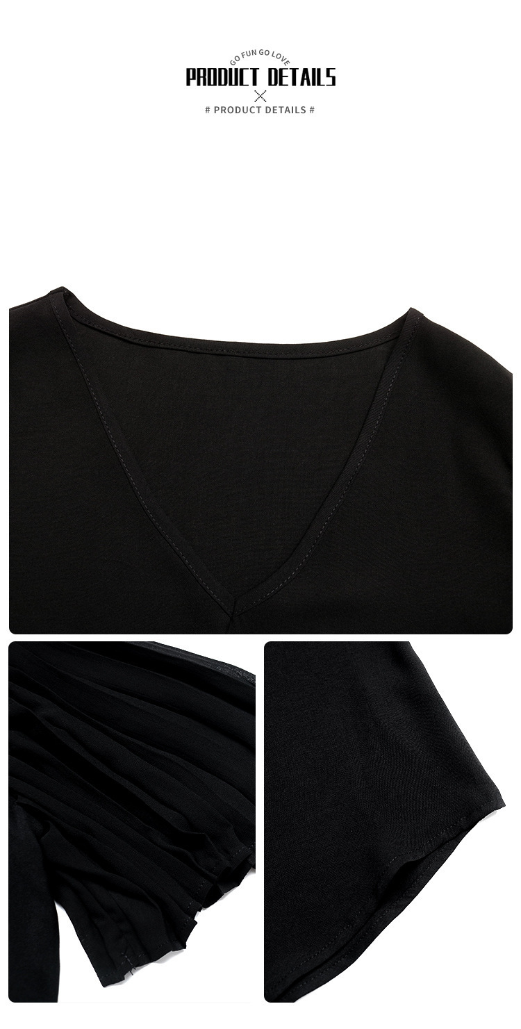 Elegant V-Neck Pleated Flutter Sleeve Blouse