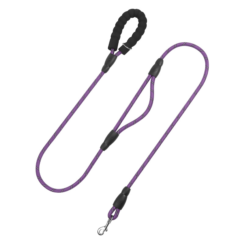 Dual Handle Reflective Nylon Dog Leash with Padded Grip