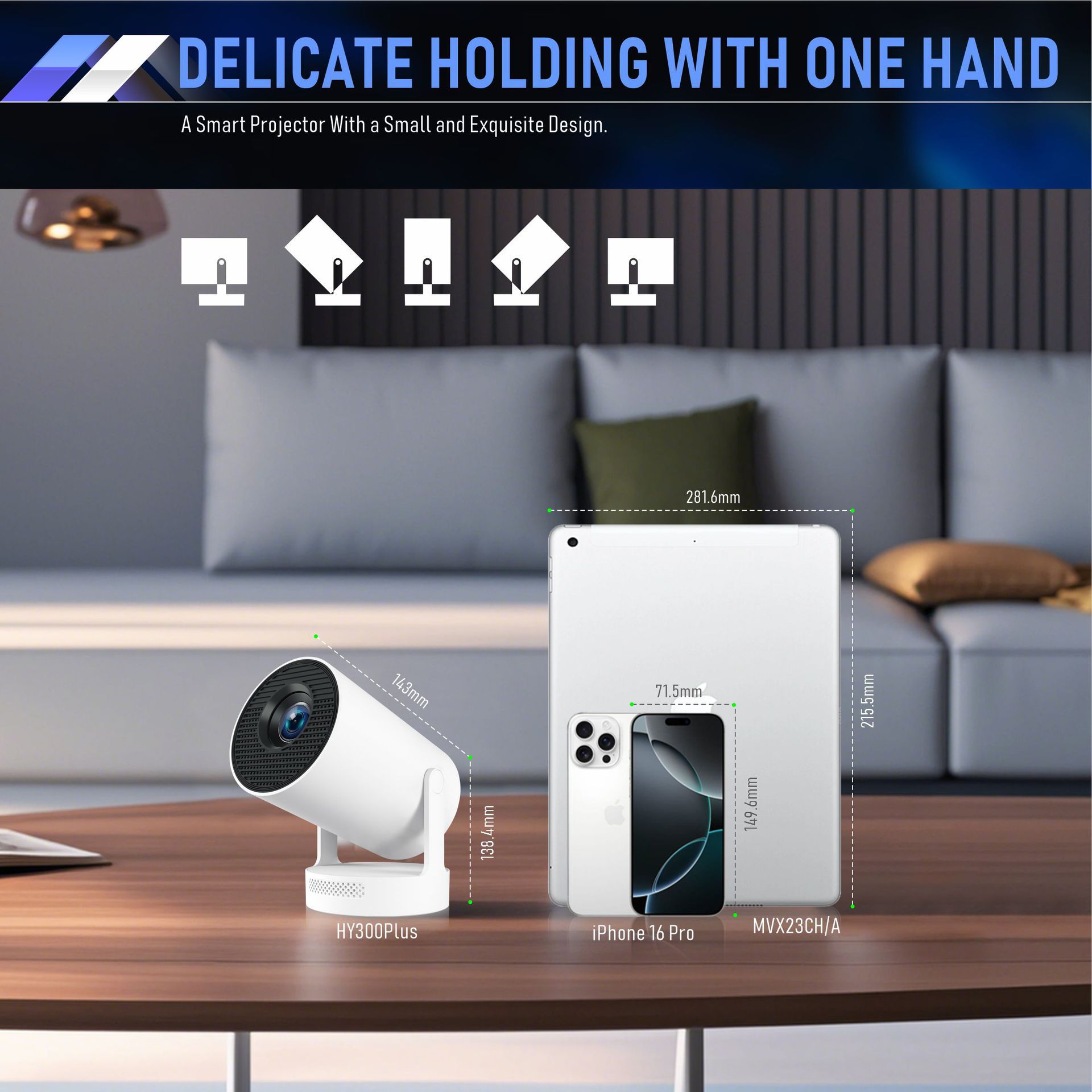Premium Portable Smart 4K Projector 720P Wi-Fi 6 Home Theater with auto ladder correction - Model#HY300Plus