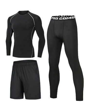 3-Piece Long-Sleeved Compression Training Set for Men: Quick-Drying High Elasticity Performance Sportswear Set