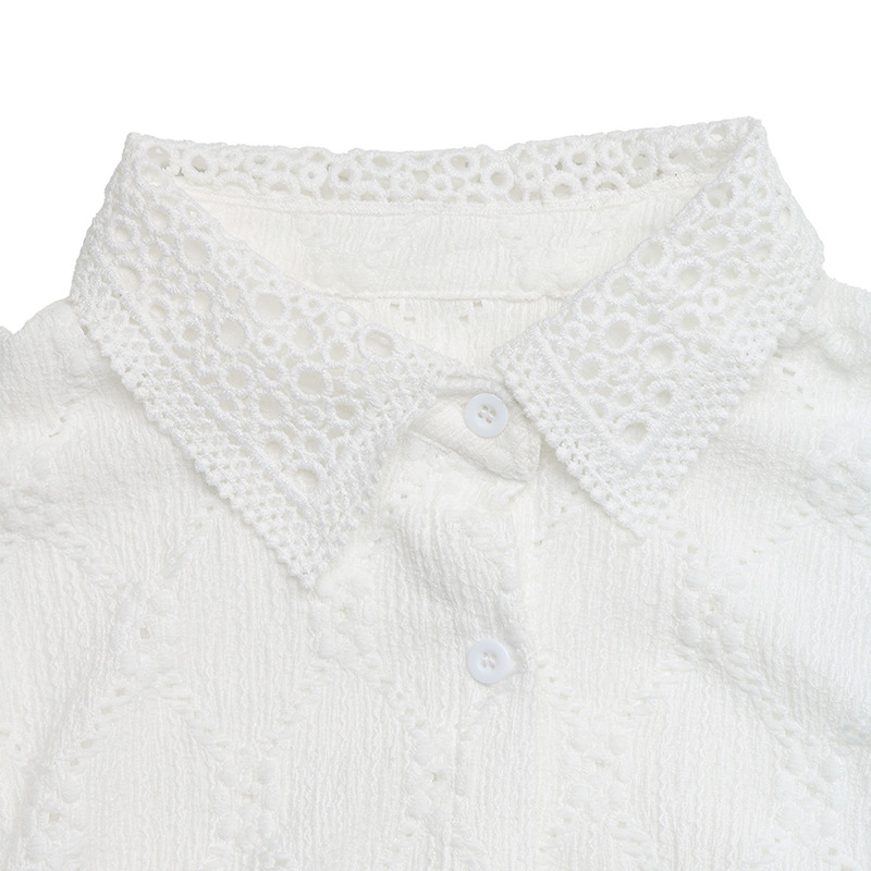 White Eyelet Embroidered Ruffle Sleeve Blouse