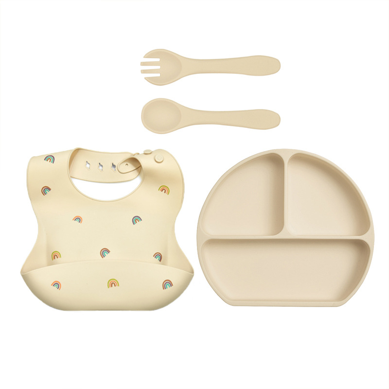 Baby Silicone Feeding Set - Suction Plate, Bib & Utensils