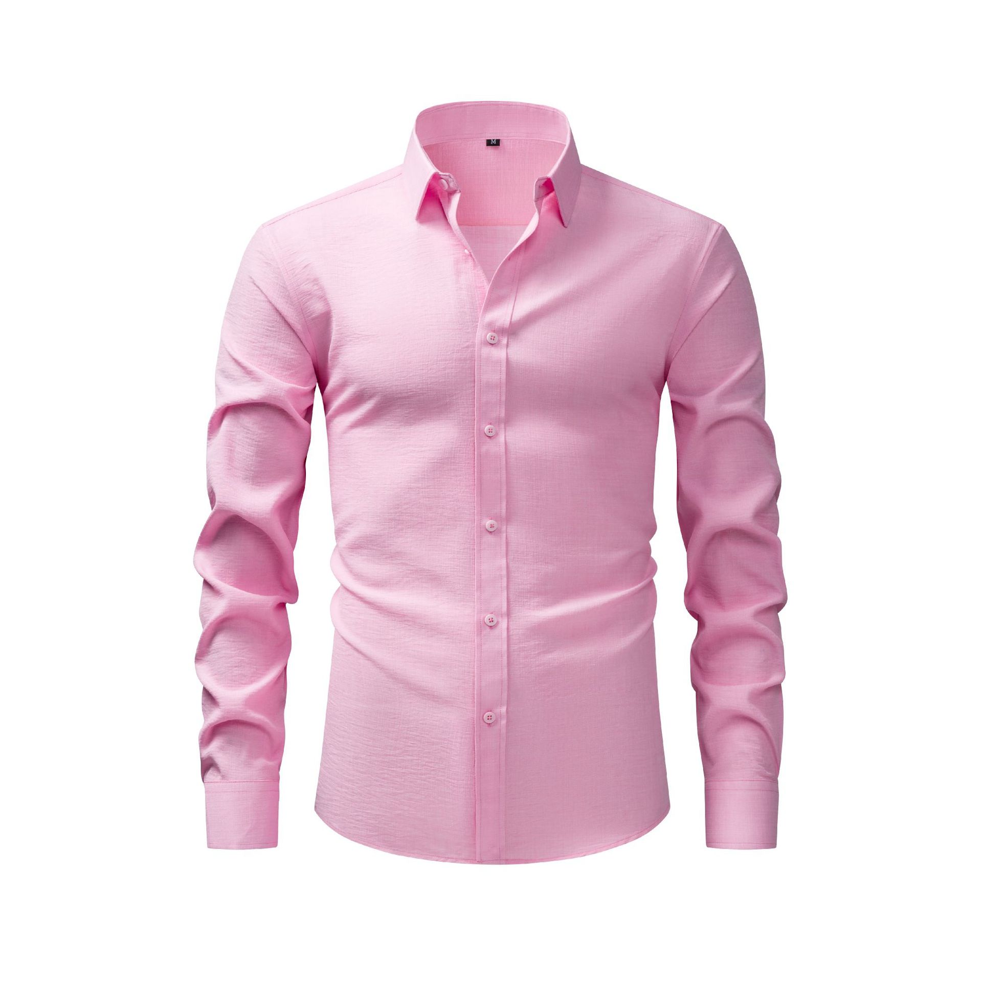 Camisa de hombre con cuello cuadrado, resistente a las arrugas y con tacto de lino.