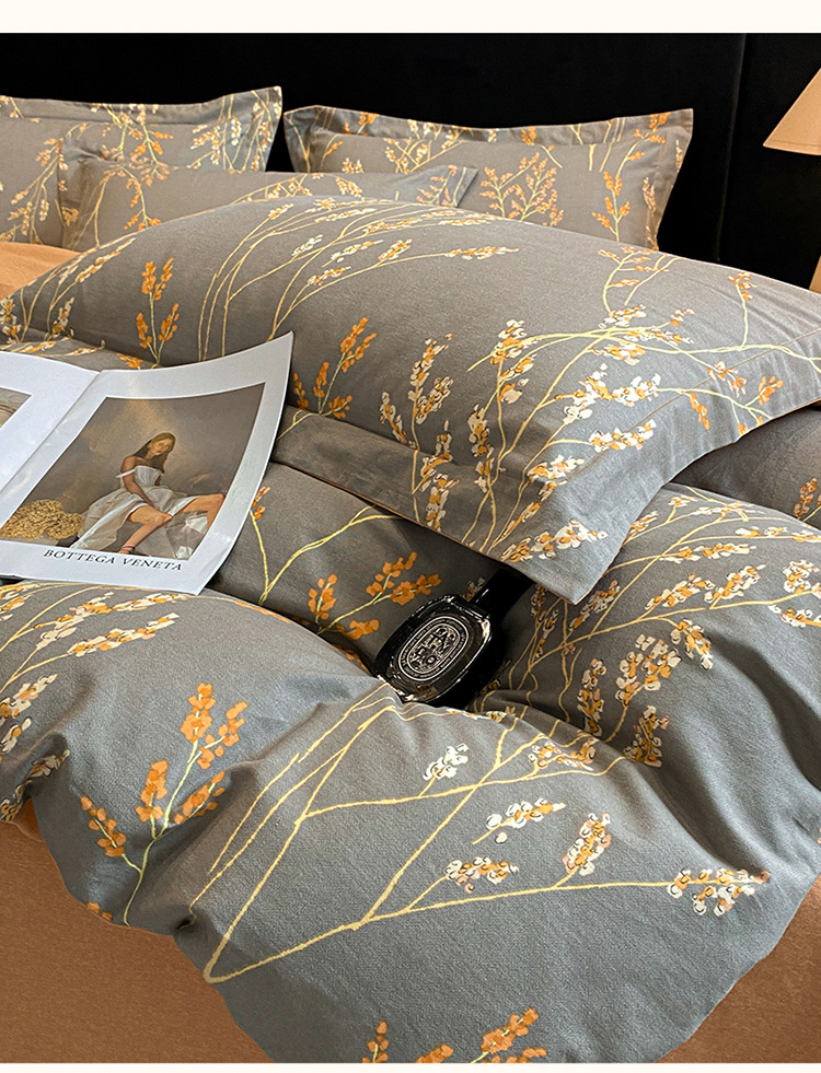 Premium Floral Print Bedding 4-Piece Set - Soft Cotton Duvet Cover