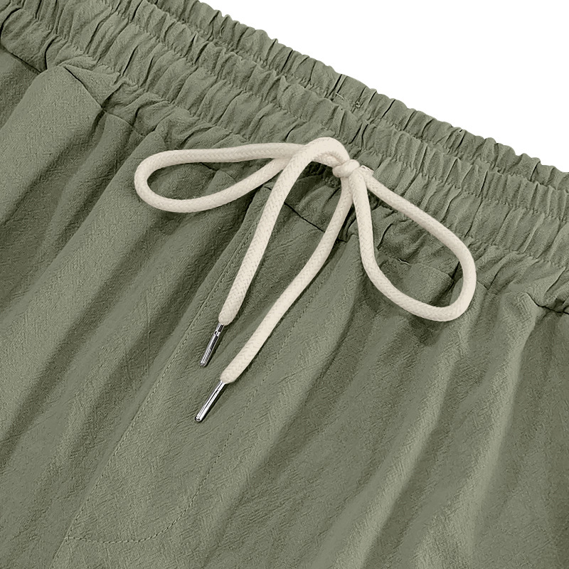 Men's Linen Cargo Pants - Drawstring Beach Trousers