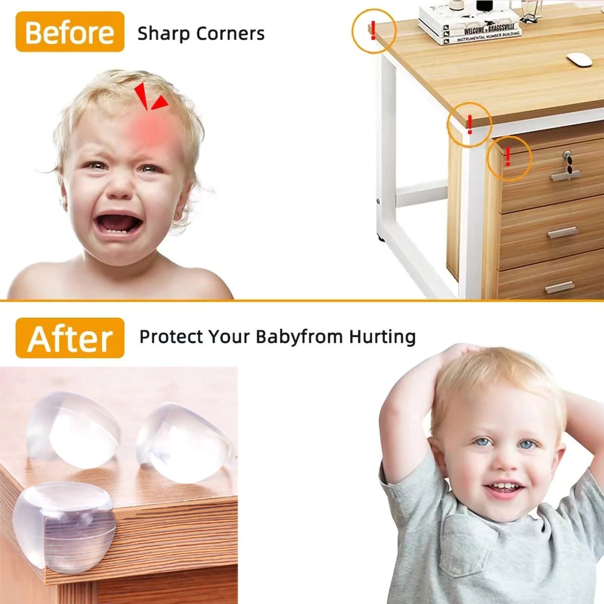 Protezioni angolari in morbido silicone per la sicurezza dei bambini, paracolpi trasparenti antiurto con forte adesivo per tavoli, scrivanie e mobili.