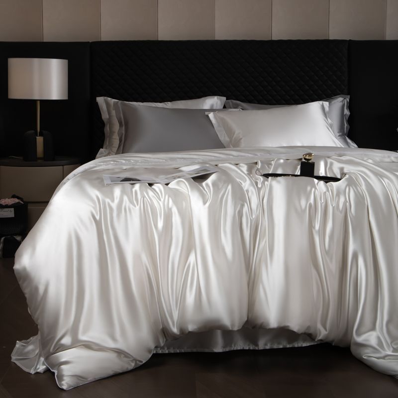Parure de lit 4 pièces en soie de mûrier de luxe - Housse de couette en satin doux de qualité supérieure