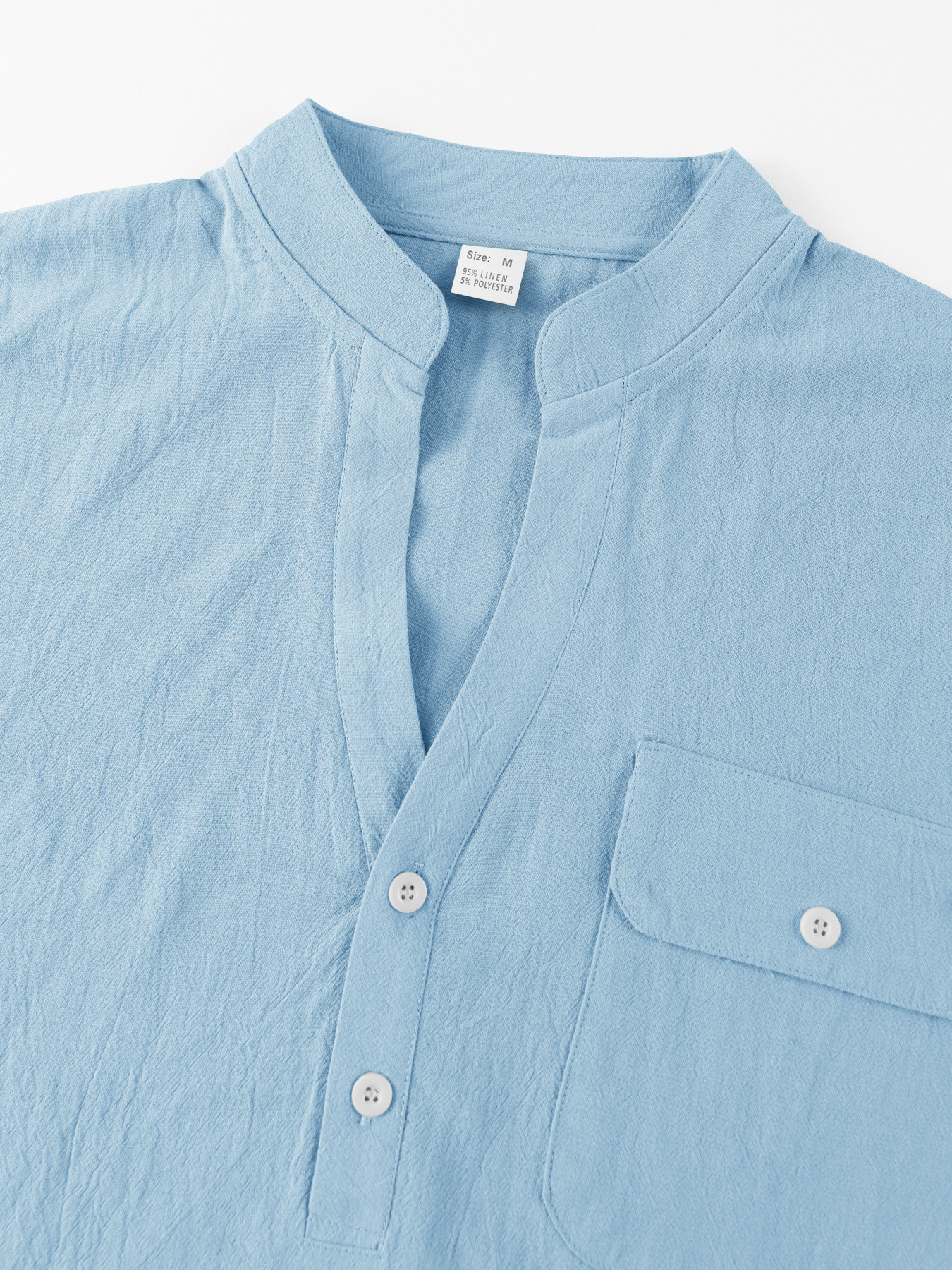 Men's Casual Linen Blend Henley Shirt Short Sleeve