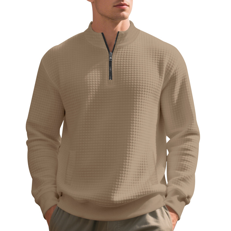 Men's Vintage Casual Waffle Knit Half-Zip Sweatshirt