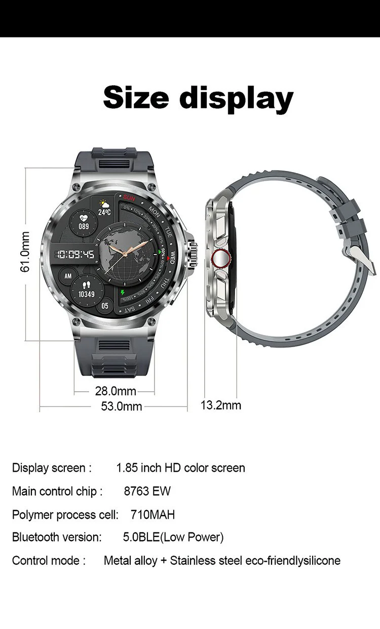 V69 Smart Watch with 1.85" Round HD Display & Bluetooth Calling