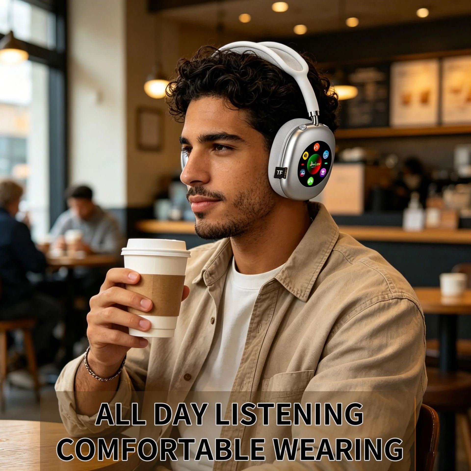 Smart Wireless Bluetooth Headphones with RGB Digital Display & Card Reader - AKZ 619