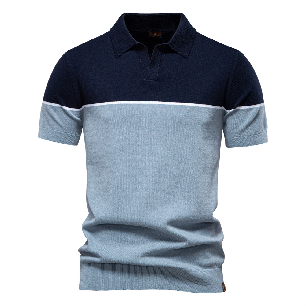 Polo informal de verano de punto con bloques de color y manga corta para hombre