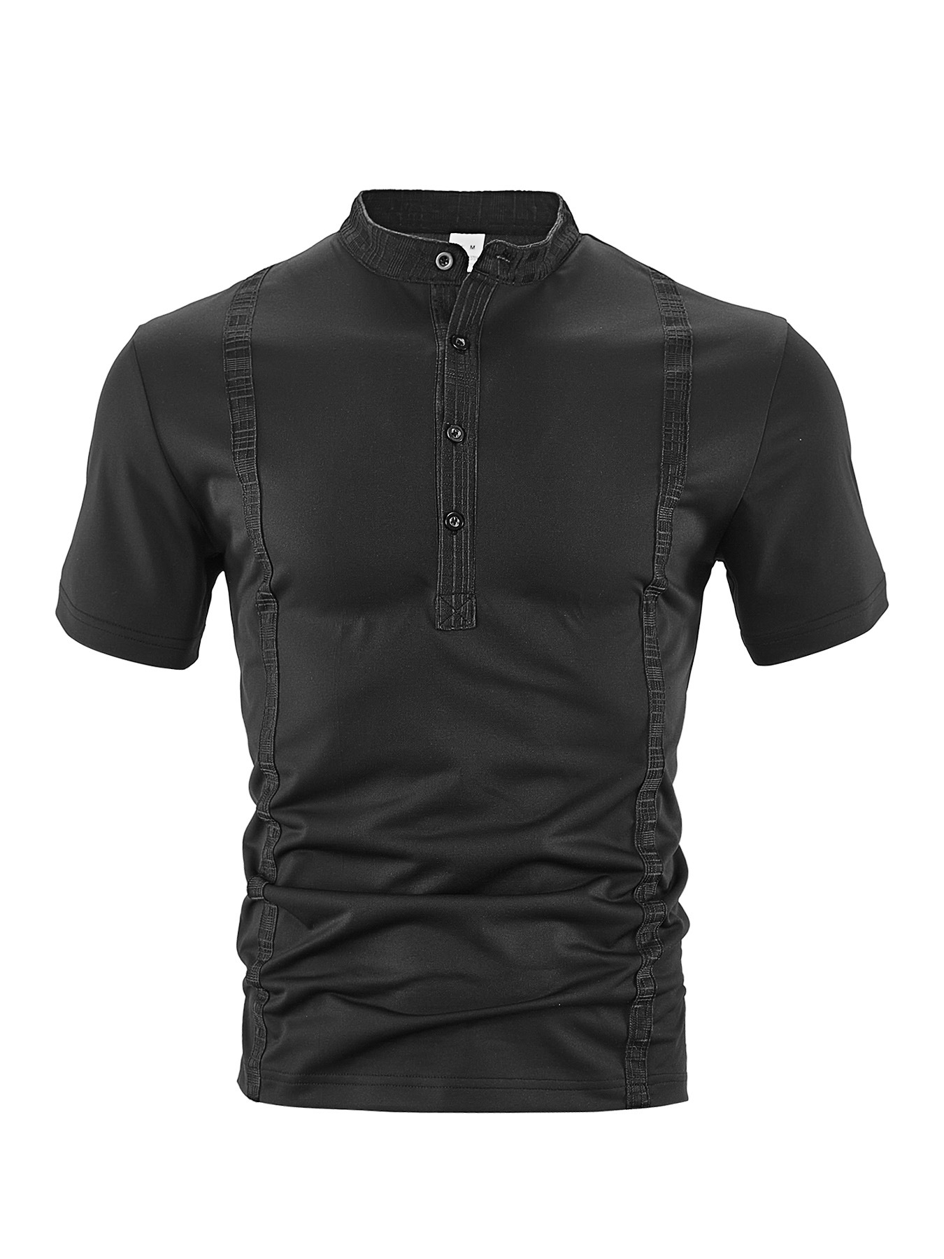 Men's Casual Short Sleeve Henley Shirt with Band Collar