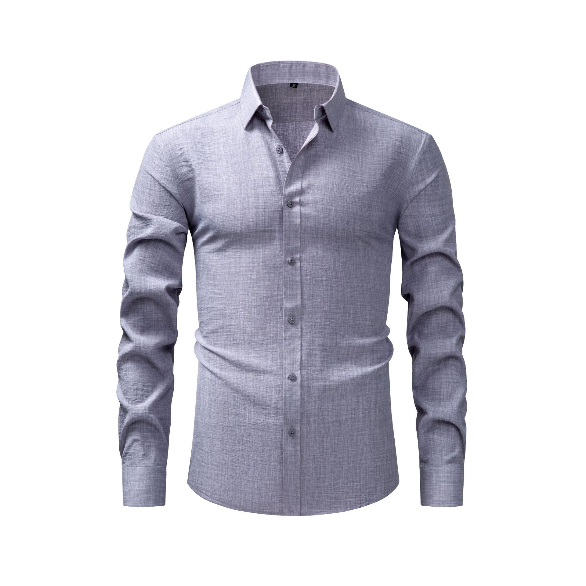 Camisa de hombre con cuello cuadrado, resistente a las arrugas y con tacto de lino.