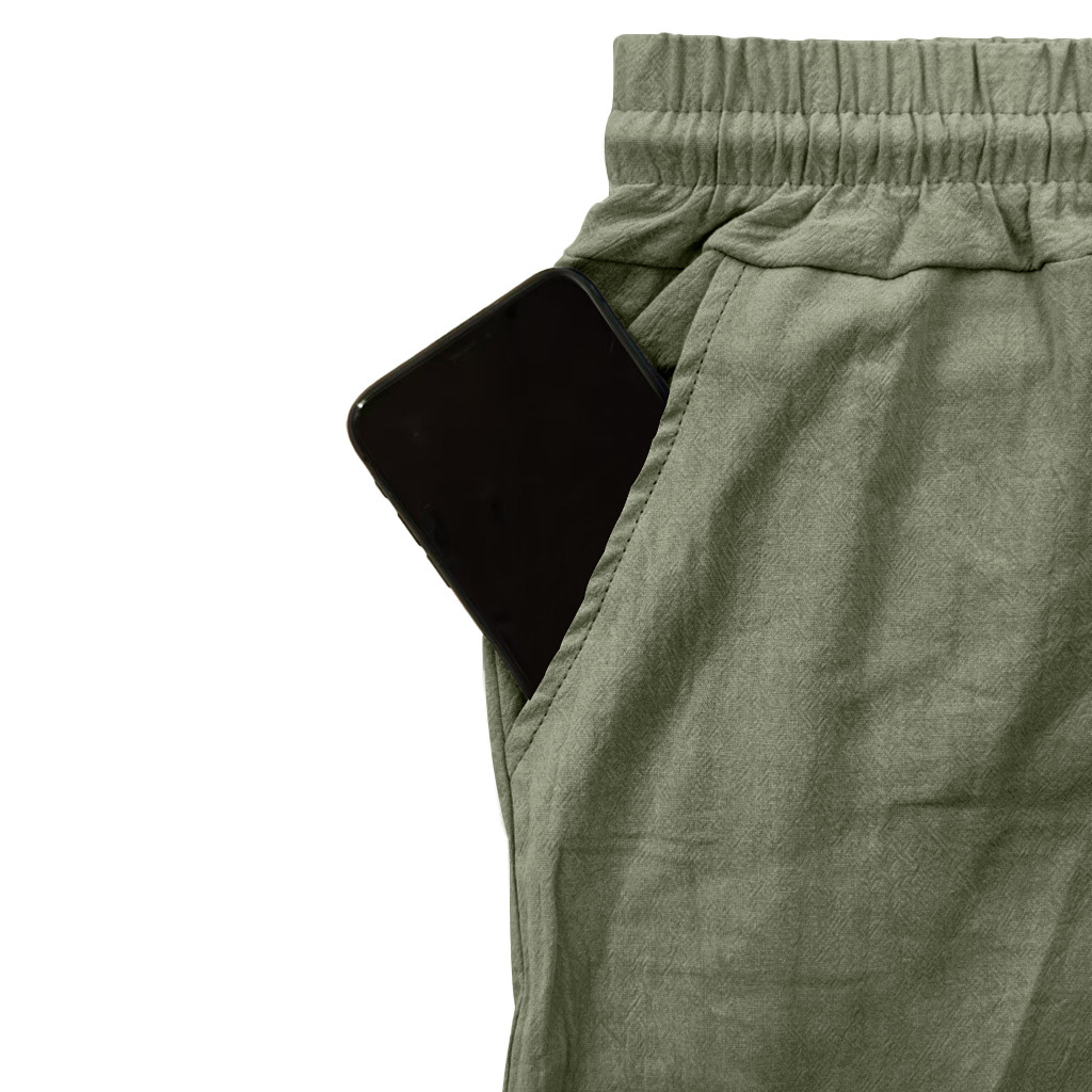 Men's Linen Cargo Pants - Drawstring Beach Trousers