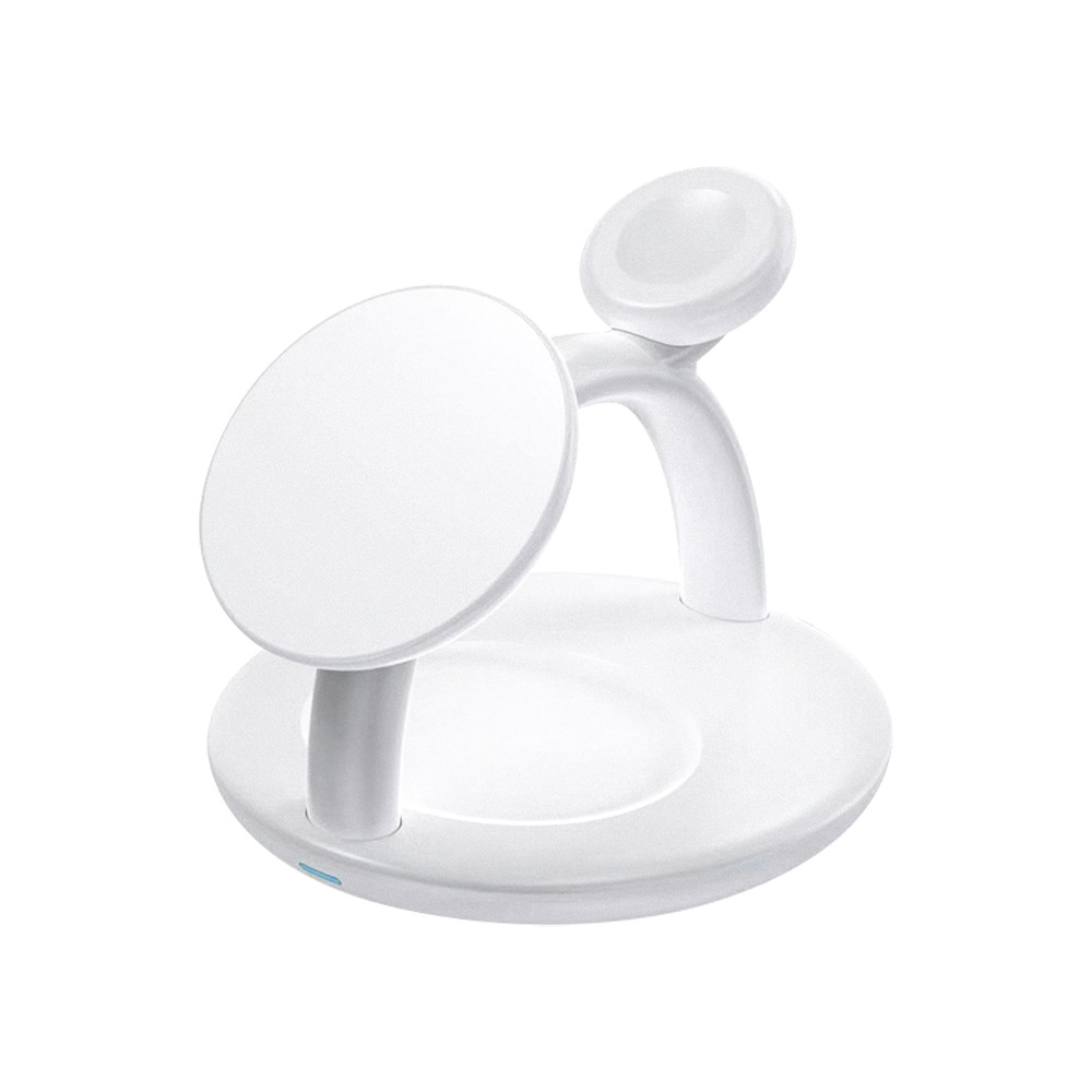 4-in-1 Wireless Fast Charger Stand for Phone, Watch & Earbuds, 15W Magnetic Charging Station, White/Black