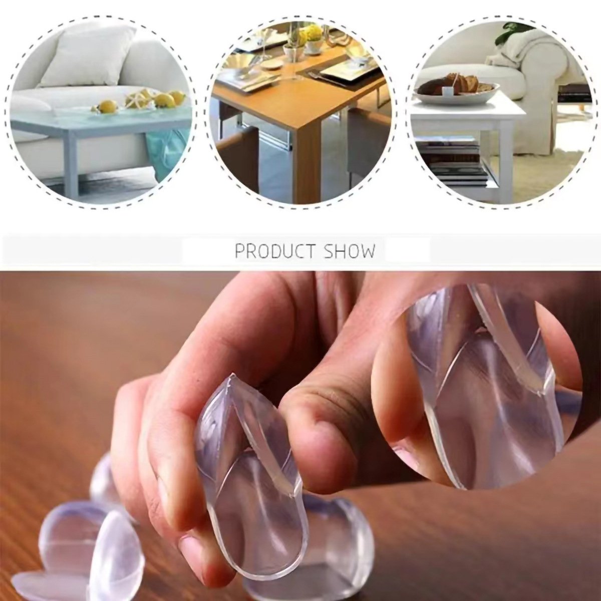 Protezioni angolari in morbido silicone per la sicurezza dei bambini, paracolpi trasparenti antiurto con forte adesivo per tavoli, scrivanie e mobili.