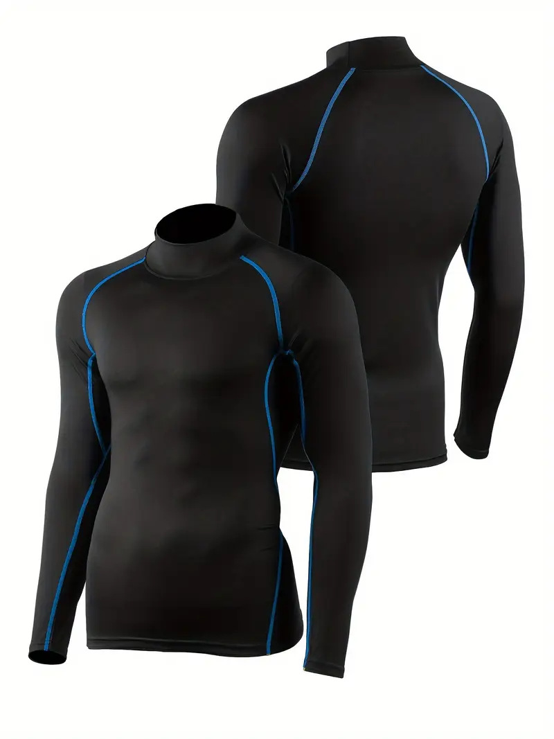 High Neck Base Layer with Reflective Details for Men: High Elasticity Quick-Drying Training Long Sleeves T-Shirt
