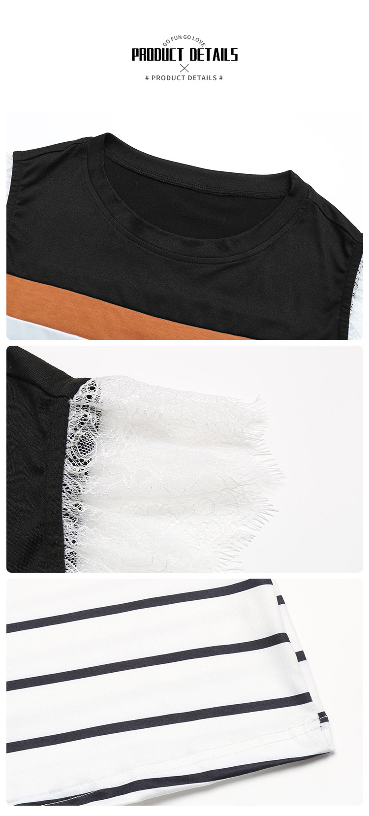 Chic Color Block Striped Top with Lace Flutter Sleeves