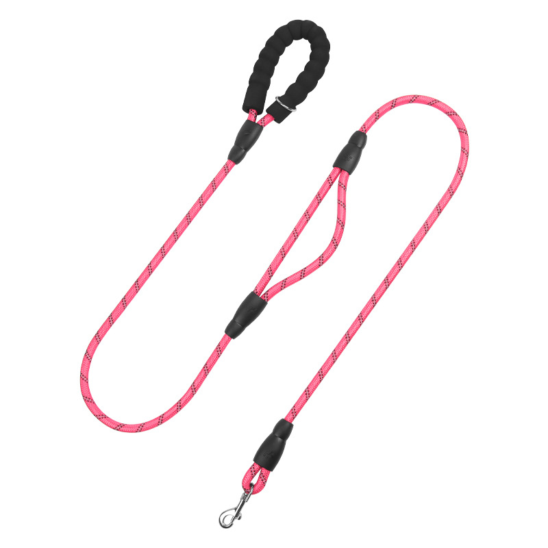 Dual Handle Reflective Nylon Dog Leash with Padded Grip