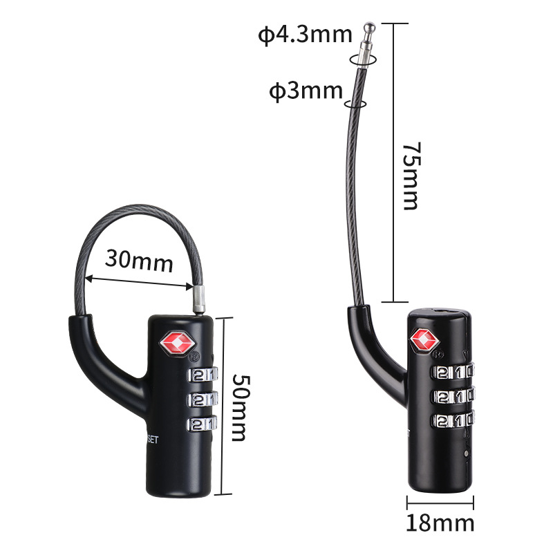 TSA Approved 3-Dial Combination Cable Luggage Lock, Flexible Steel Wire Travel Padlock, Easy to Set Security Lock for Suitcase, Backpack, Briefcase