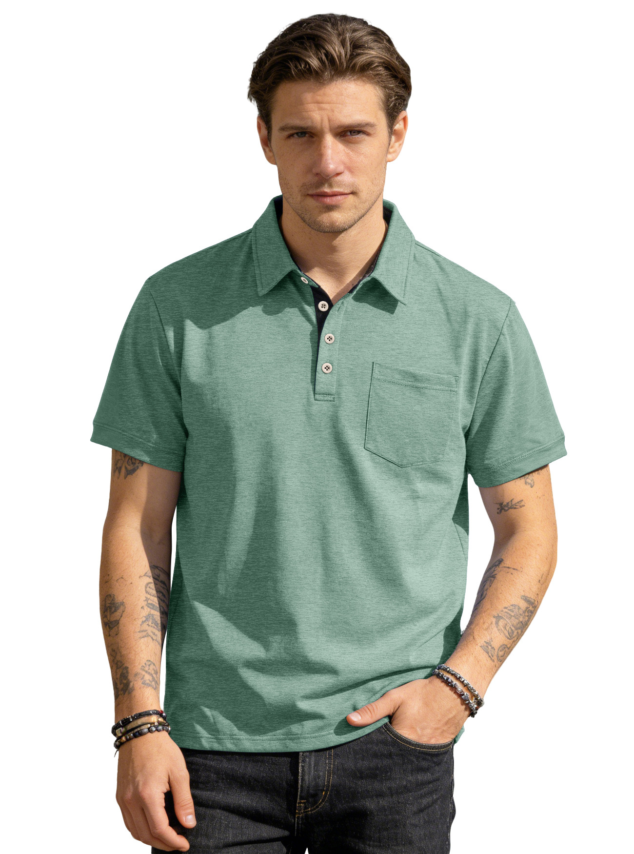 Men's Casual Short Sleeve Polo Shirt with Pocket