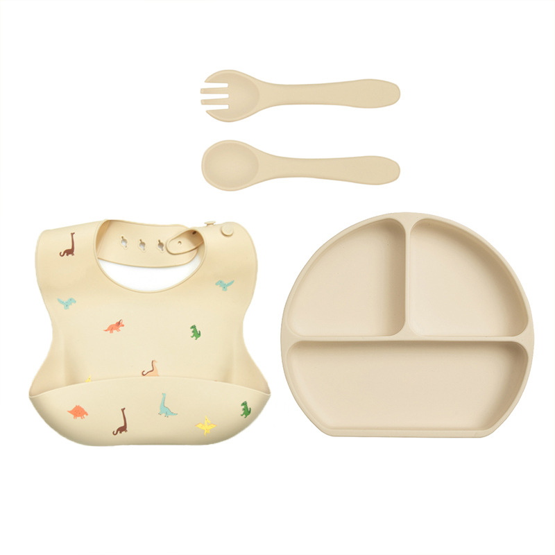 Baby Silicone Feeding Set - Suction Plate, Bib & Utensils