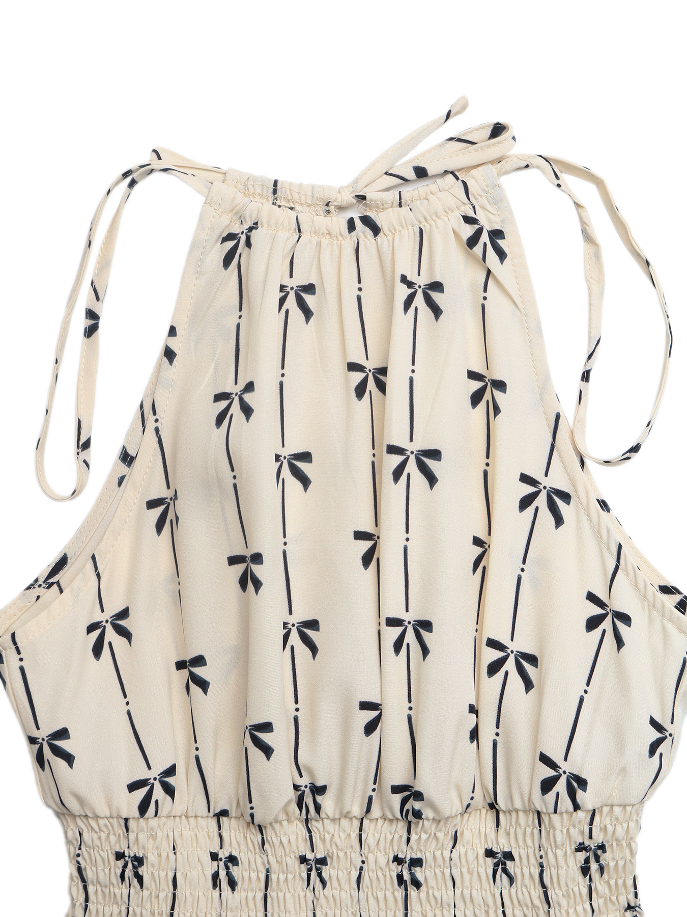 Chic Halter Neck Bow Print Romper - Smocked Waist