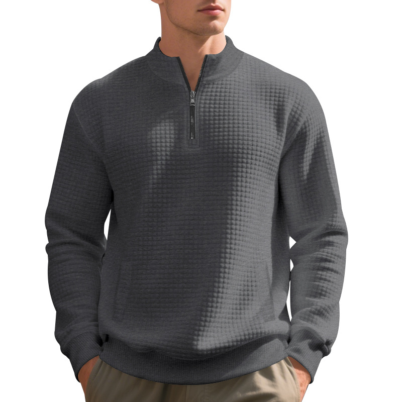 Men's Vintage Casual Waffle Knit Half-Zip Sweatshirt