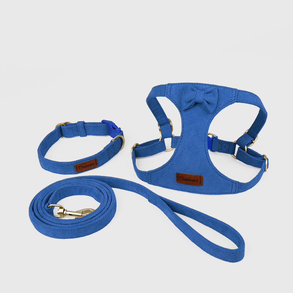 Soft Suede Pet Harness & Leash Set with Bow for Small Dogs