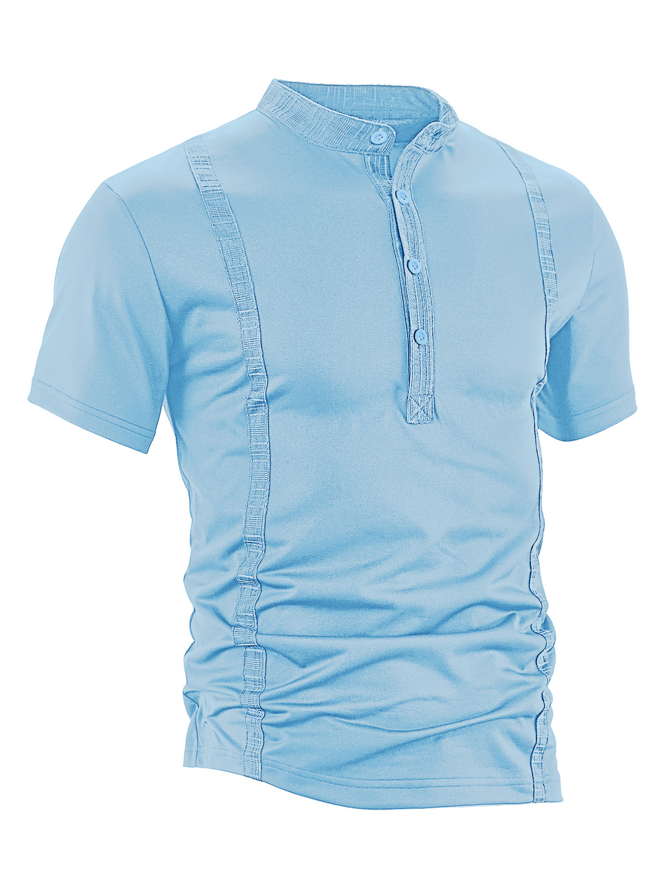 Men's Casual Short Sleeve Henley Shirt with Band Collar