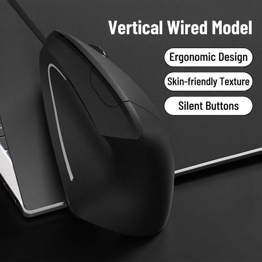 Ratón inalámbrico vertical ergonómico, multimodo 2.4G/BT 5.2/con cable, 4800 DPI, clic silencioso, recargable - Modelo G7039-B