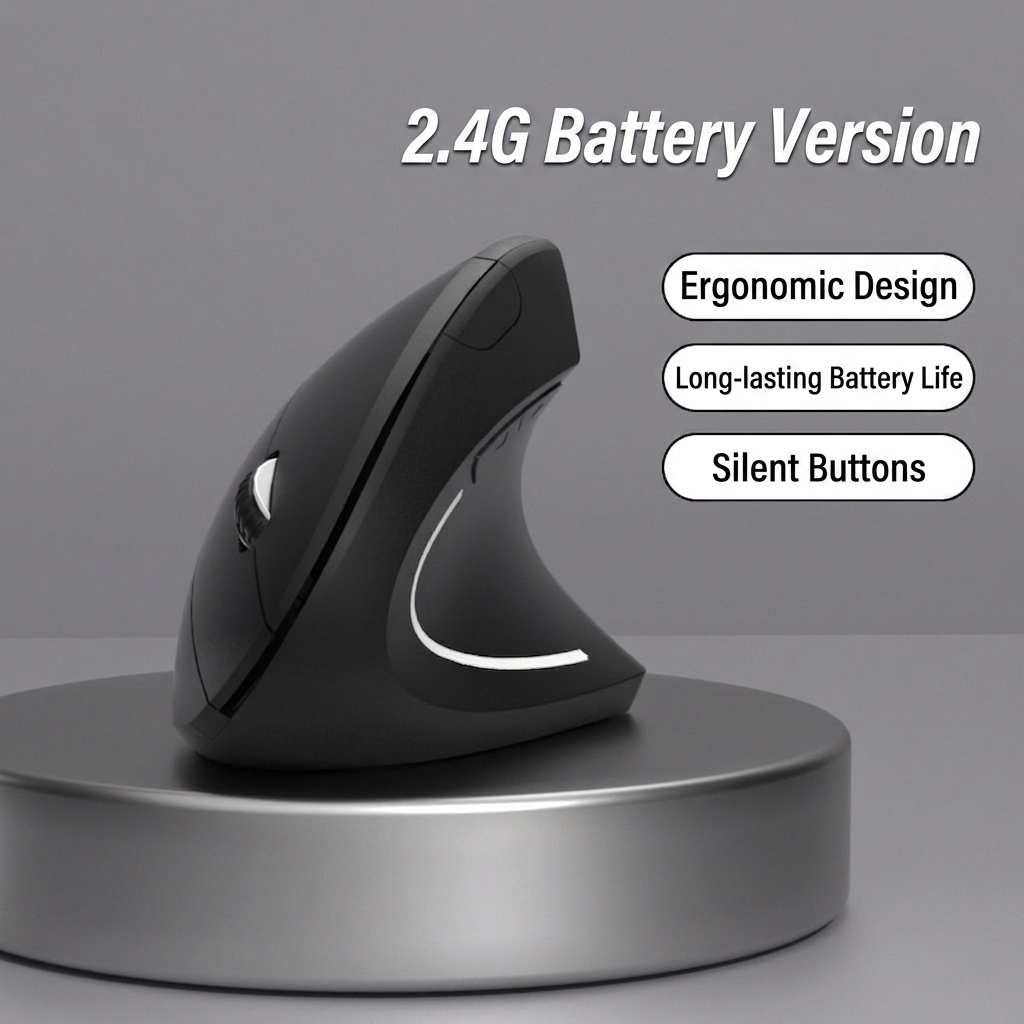 Ratón inalámbrico vertical ergonómico, multimodo 2.4G/BT 5.2/con cable, 4800 DPI, clic silencioso, recargable - Modelo G7039-B